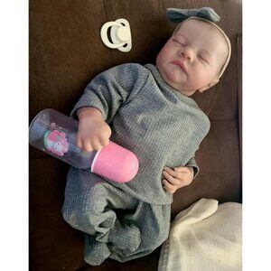 🆕18 inch Full Cloth Body With Vinyl Limbs Baby Doll Levi-Gray Reborn Baby Girl
